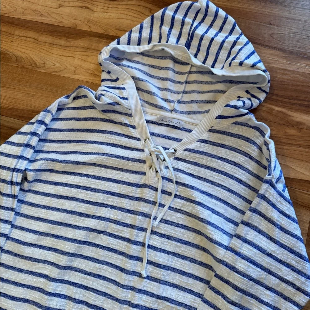 Keren Hart Striped Hooded Lace Up Top Blue White Size XL - Picture 5 of 9